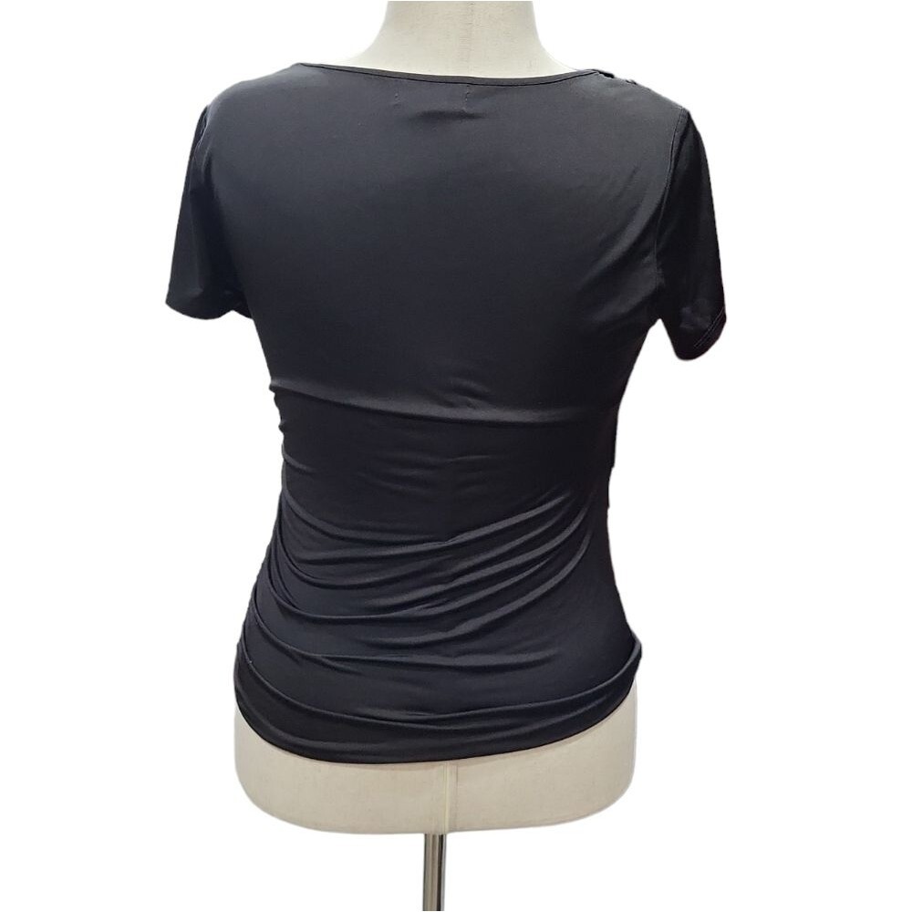 EUC stretchable Carmen women's black waffle top blouse, M - Picture 3 of 5